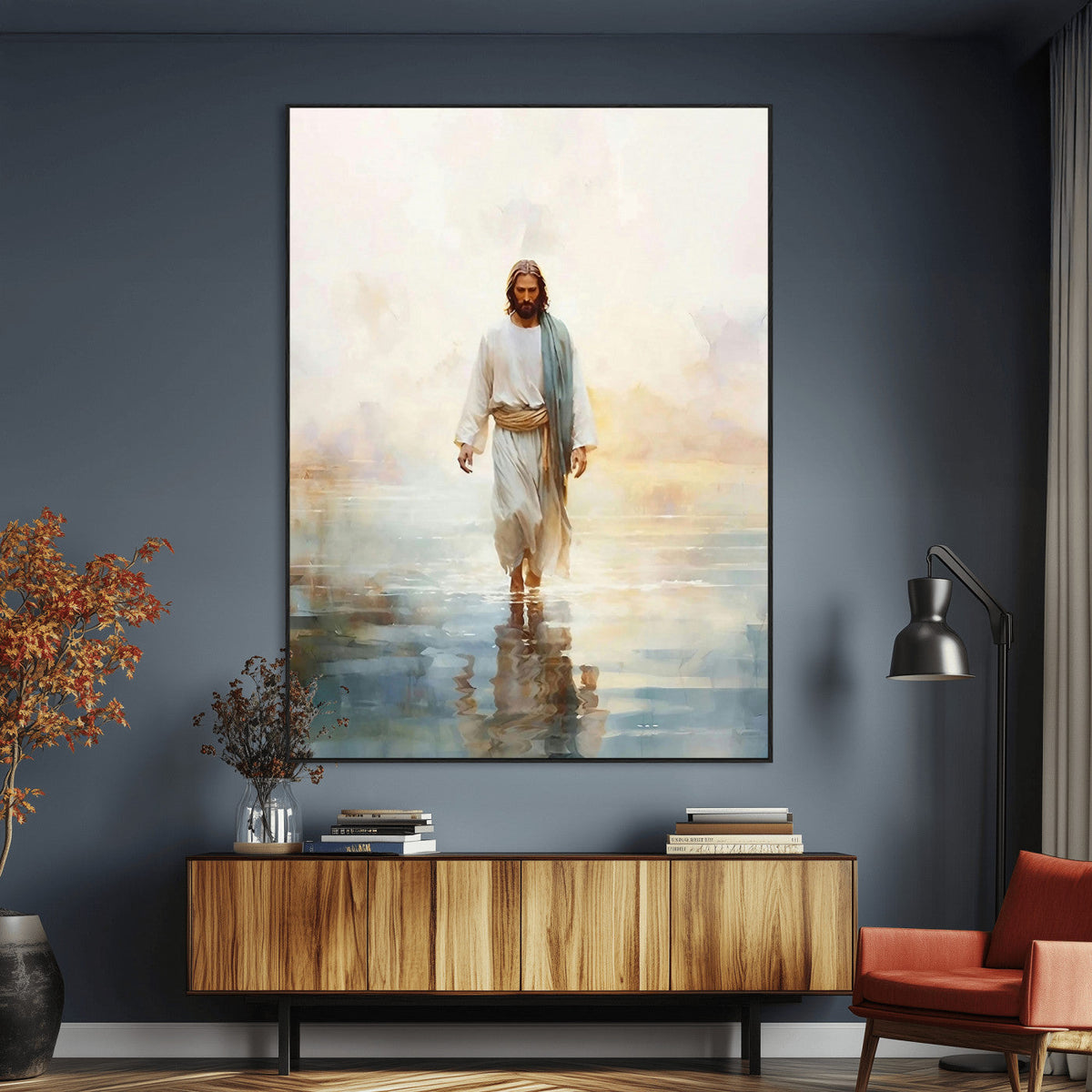 Jesus Walking on Water Wall Art Canvas Print, Christian Wall