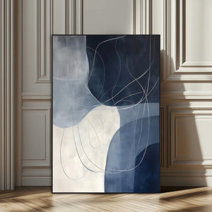 Navy Abstract Wall Art Canvas Print – Framed Minimal Lineart