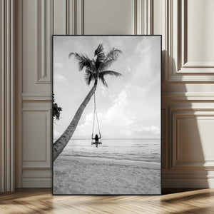 Black White Palm Tree Wall Art Canvas Print – Framed