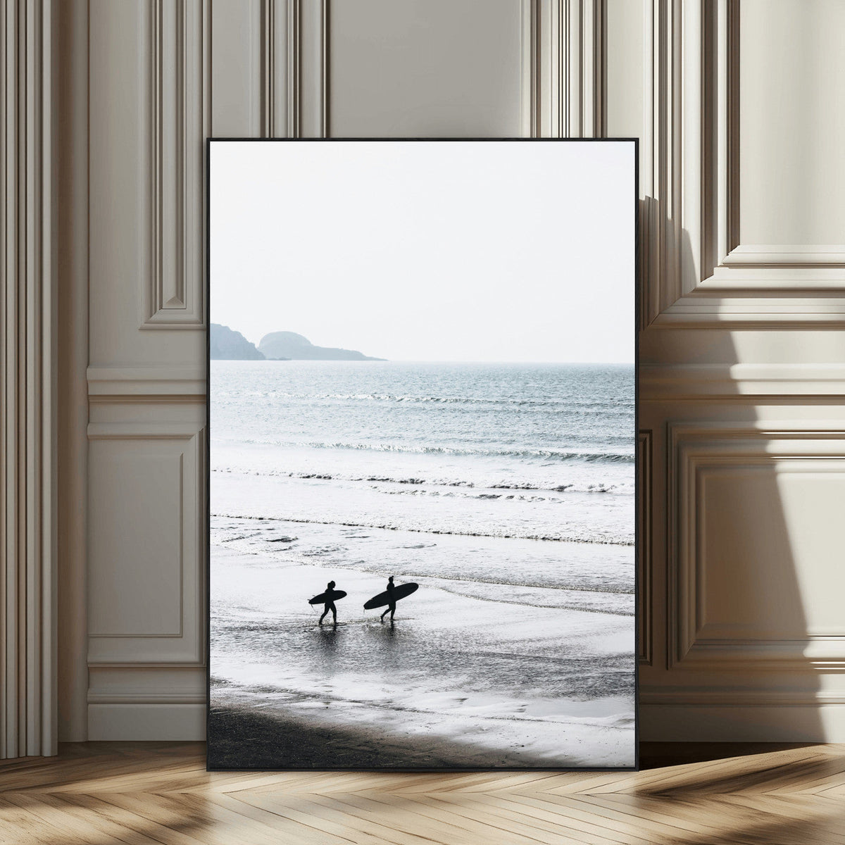 Surfer Silhouettes Wall Art Canvas Print – Minimalist Ocean