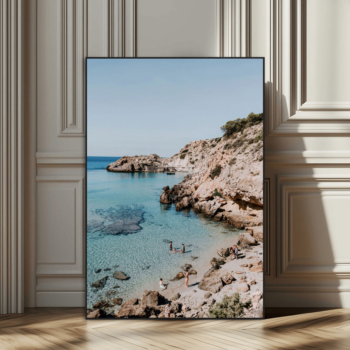 Clear Blue Water Beach Wall Art – Framed Rocky Cove Canvas