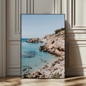Clear Blue Water Beach Wall Art – Framed Rocky Cove Canvas