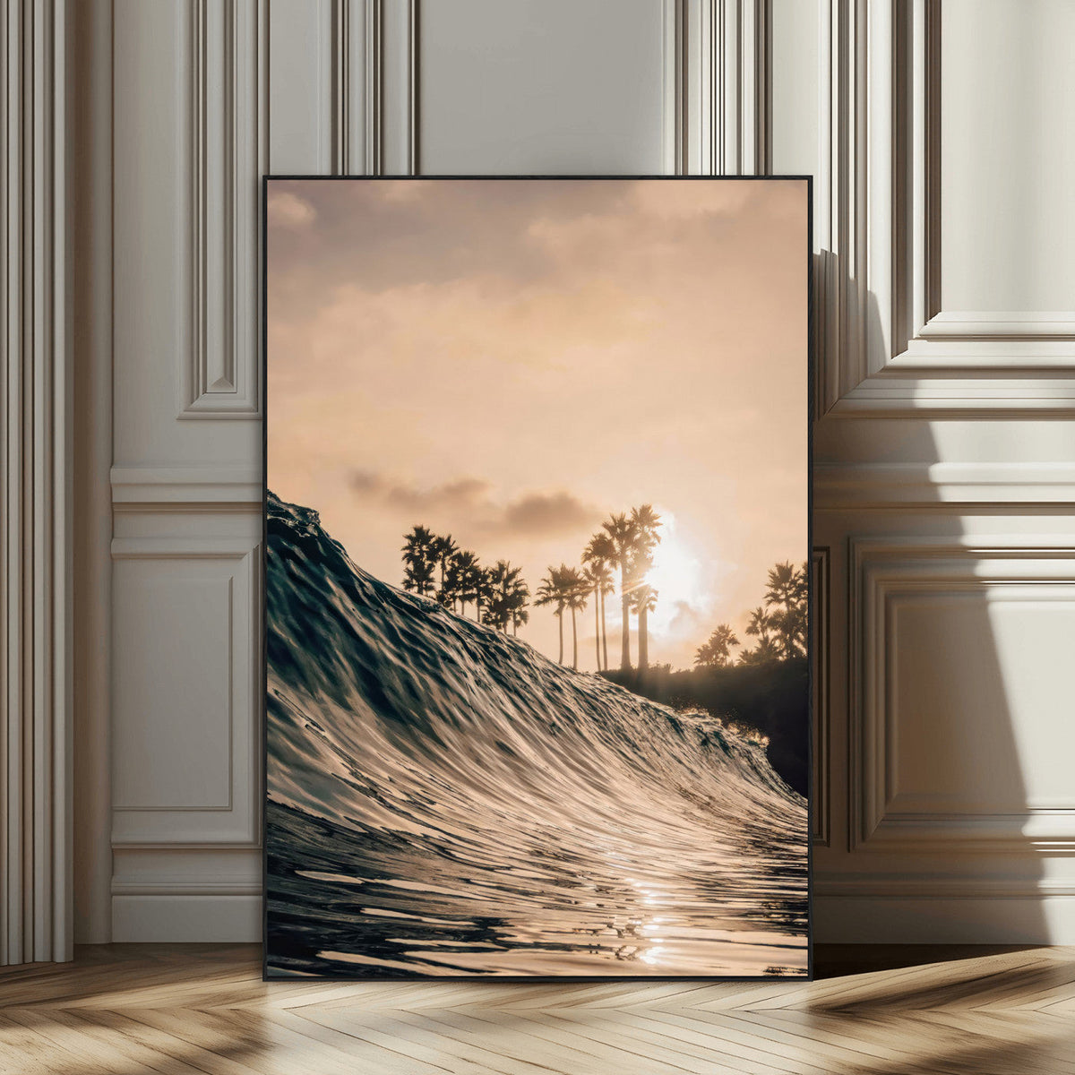 Sunset Wave Ocean Wall Art – Framed Palm Tree Canvas
