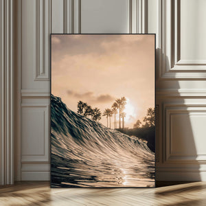 Sunset Wave Ocean Wall Art – Framed Palm Tree Canvas