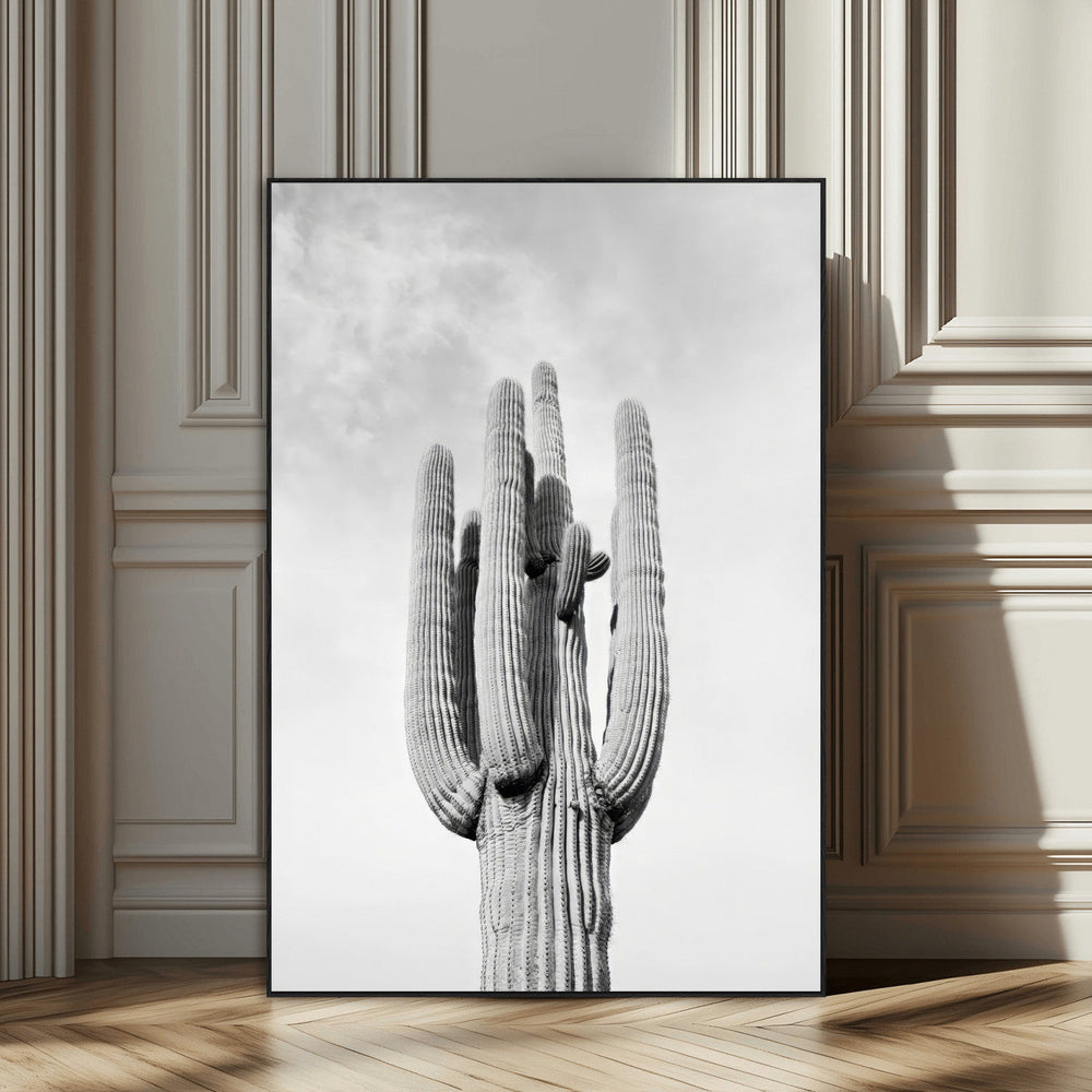 Saguaro Cactus Wall Art – Black and White Desert Canvas