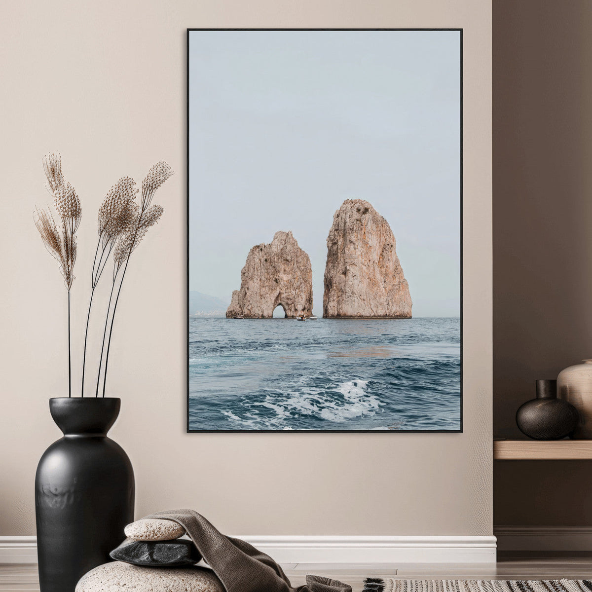 Faraglioni Capri Wall Art Canvas Print – Framed Serene Ocean
