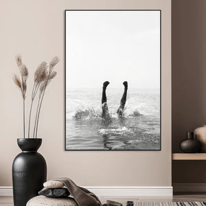 Minimal Ocean Wall Art Canvas Print – Framed Monochrome