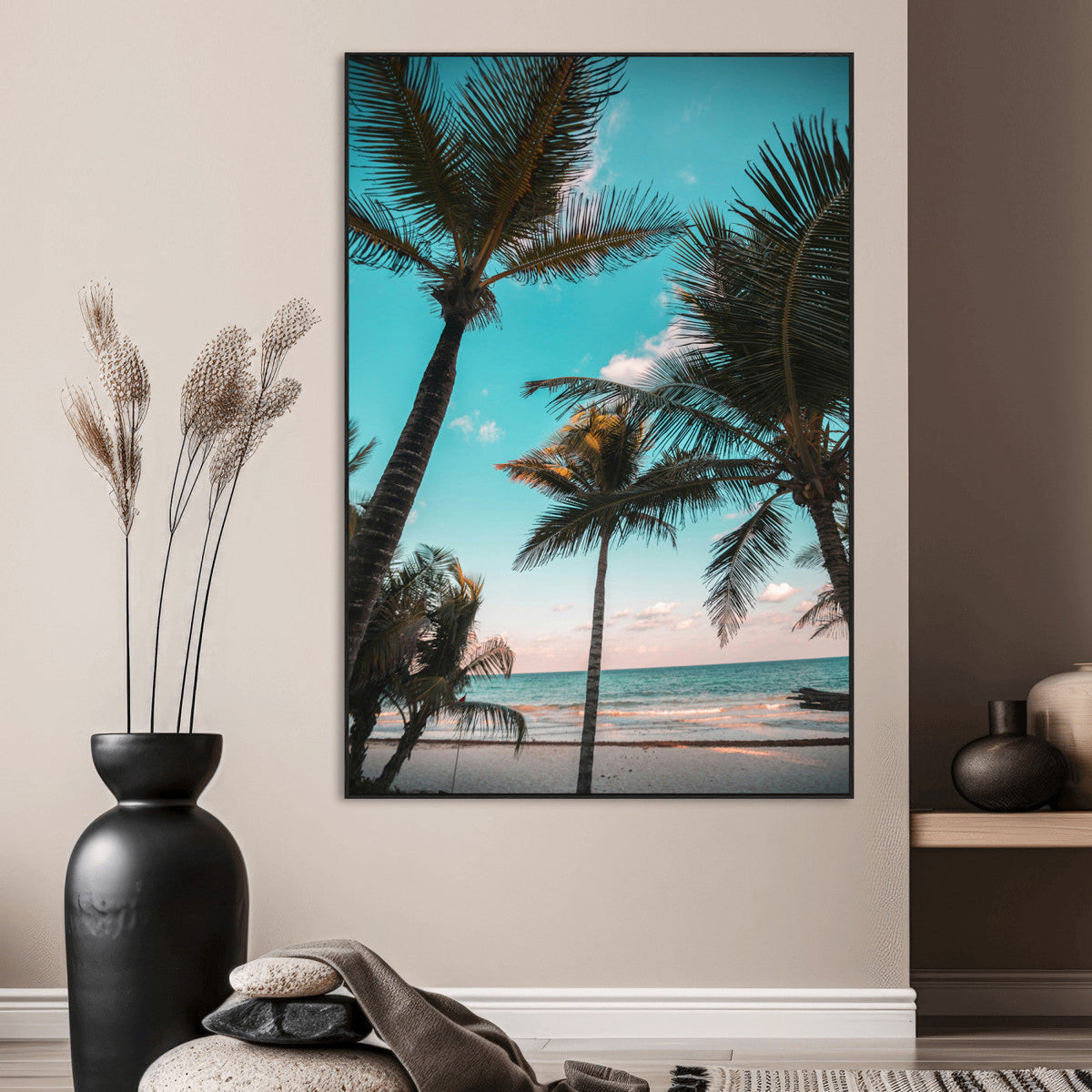 Palm Trees Wall Art Canvas Print – Framed Tropical Beach