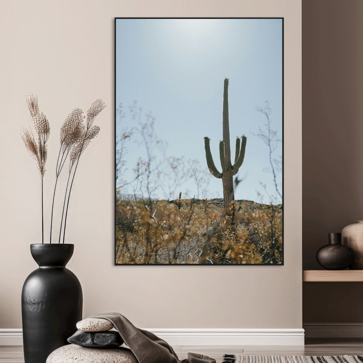 Saguaro Cactus Wall Art Canvas Print – Framed Southwestern