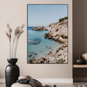 Clear Blue Water Beach Wall Art – Framed Rocky Cove Canvas