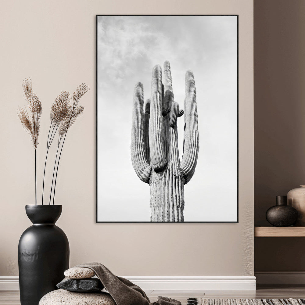 Saguaro Cactus Wall Art – Black and White Desert Canvas