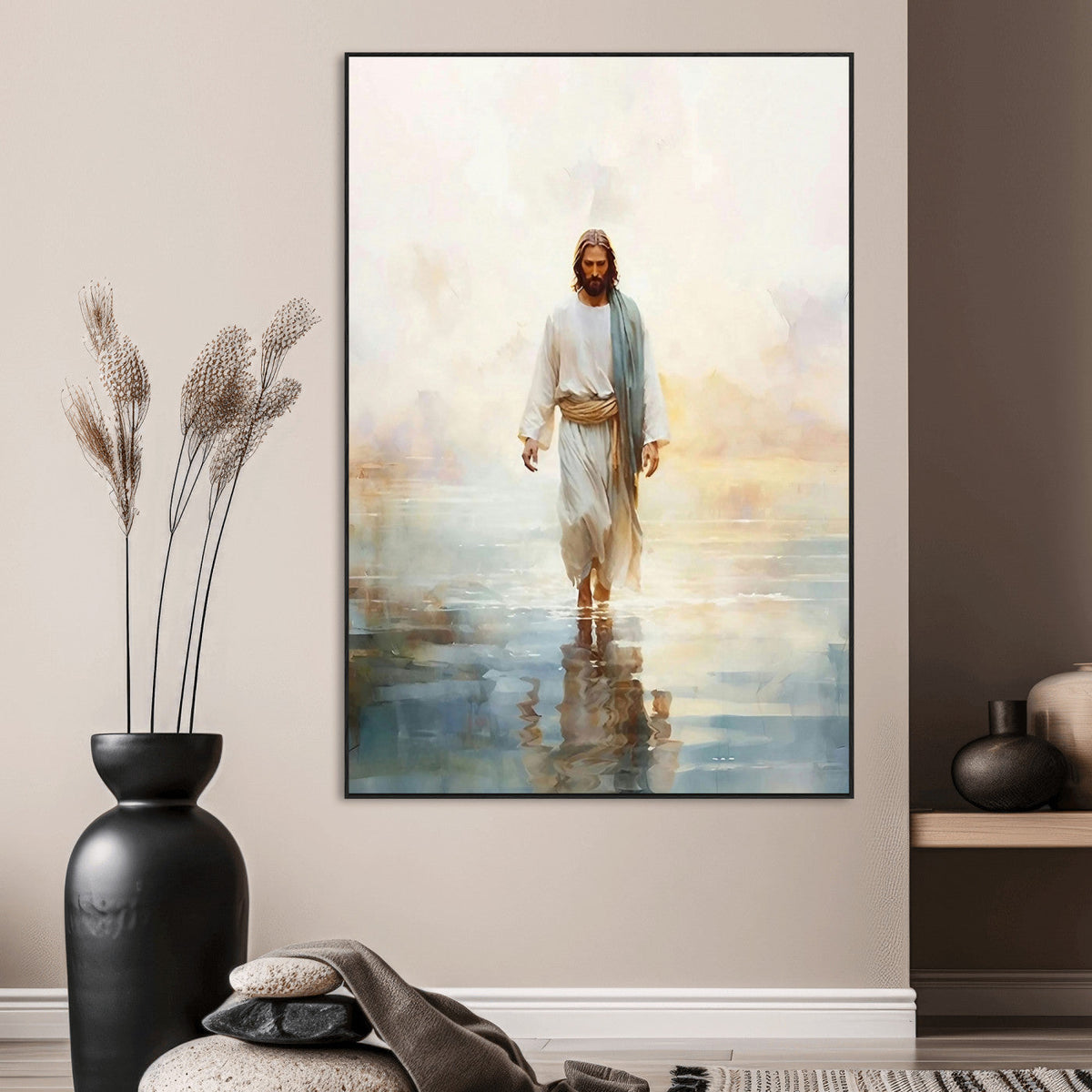 Jesus Walking on Water Wall Art Canvas Print, Christian Wall