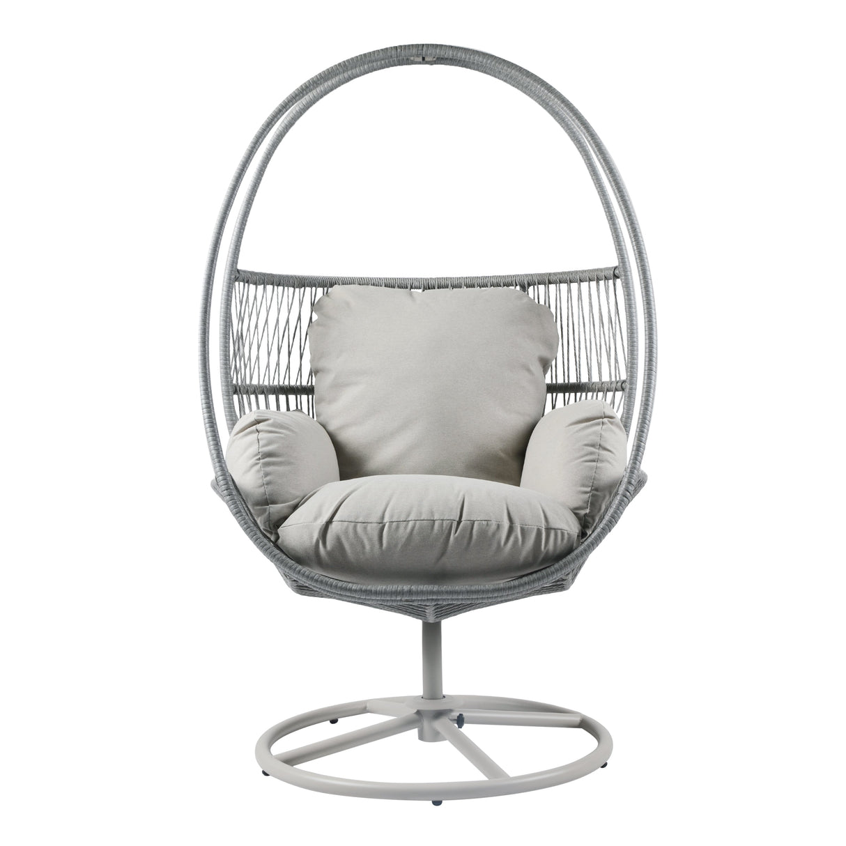 Reno Outdoor Wicker Swivel Lounge Chair with Iron Frame and Light Gray Polyester Cushions