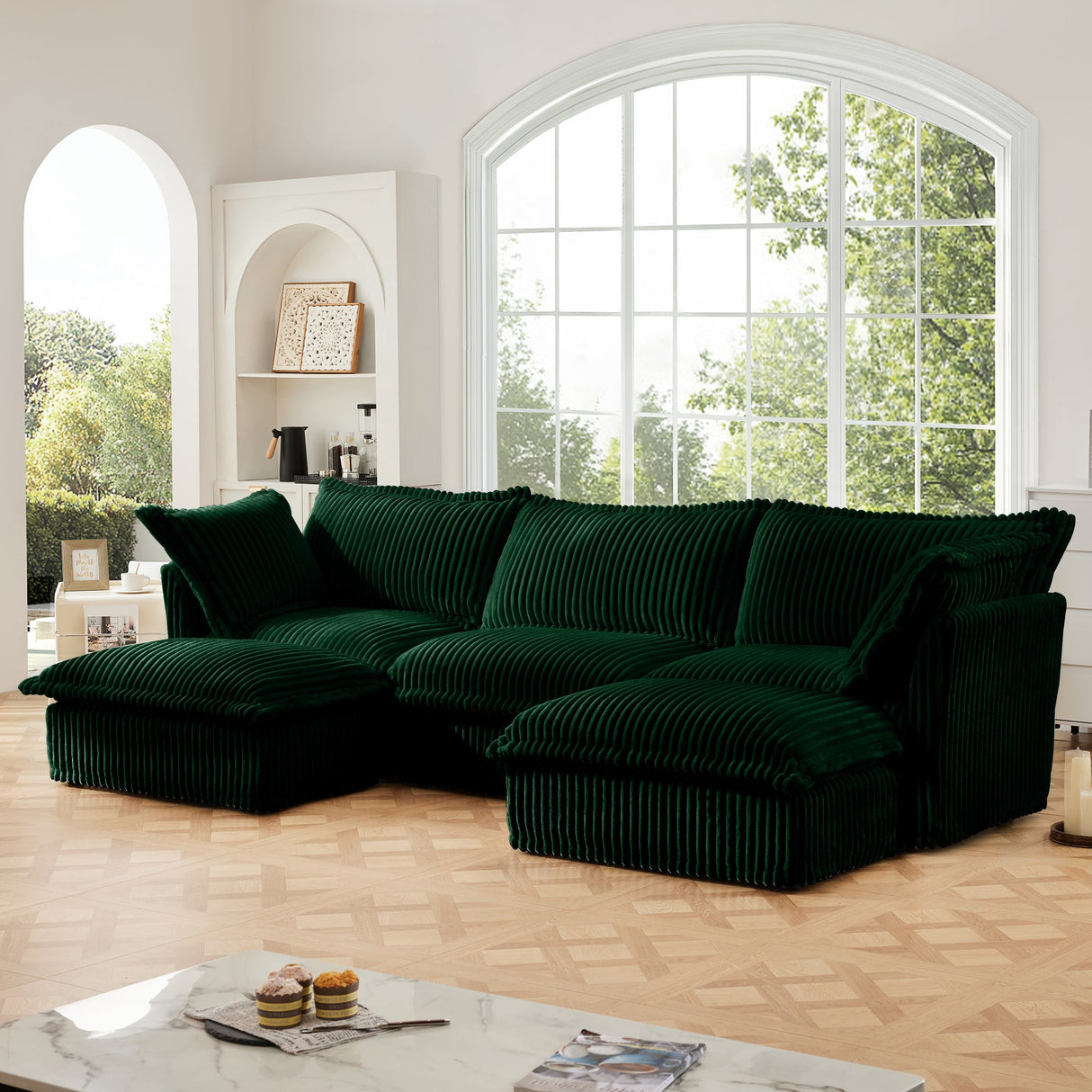 Slipcovered U Shape Sectional Deep Seat Sofa