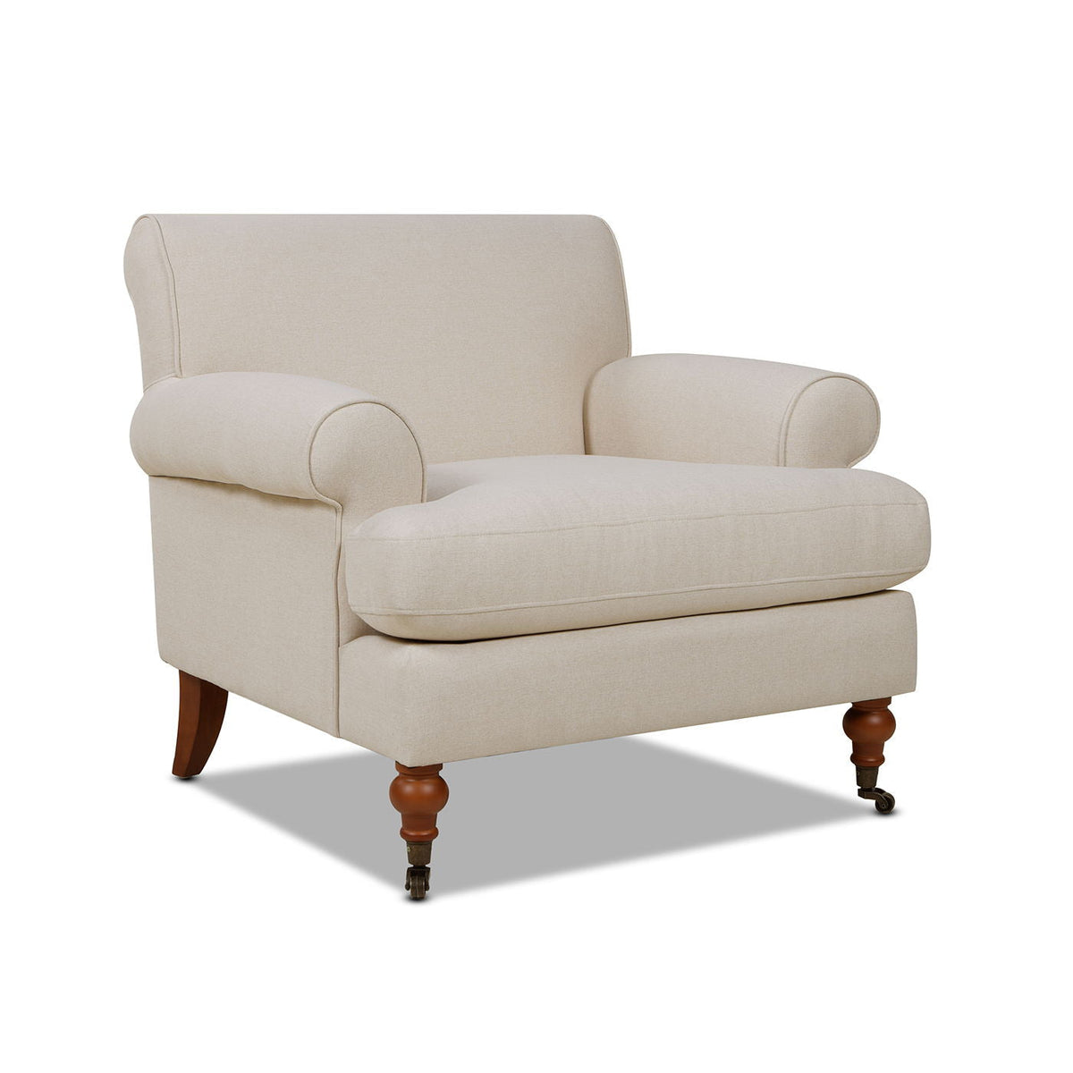 Accent Arm Chair with Casters – Solid Hardwood Frame - Blue or Beige