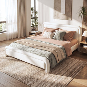 Queen Size Upholstered Platform Bed Frame with Curved Headboard