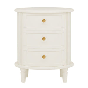 Oval Nightstand With 3 Drawers, Bedside Table - White