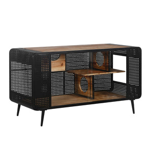 Modern Spacious Cat House with Fir Wood and Iron Frame - Black & Brown