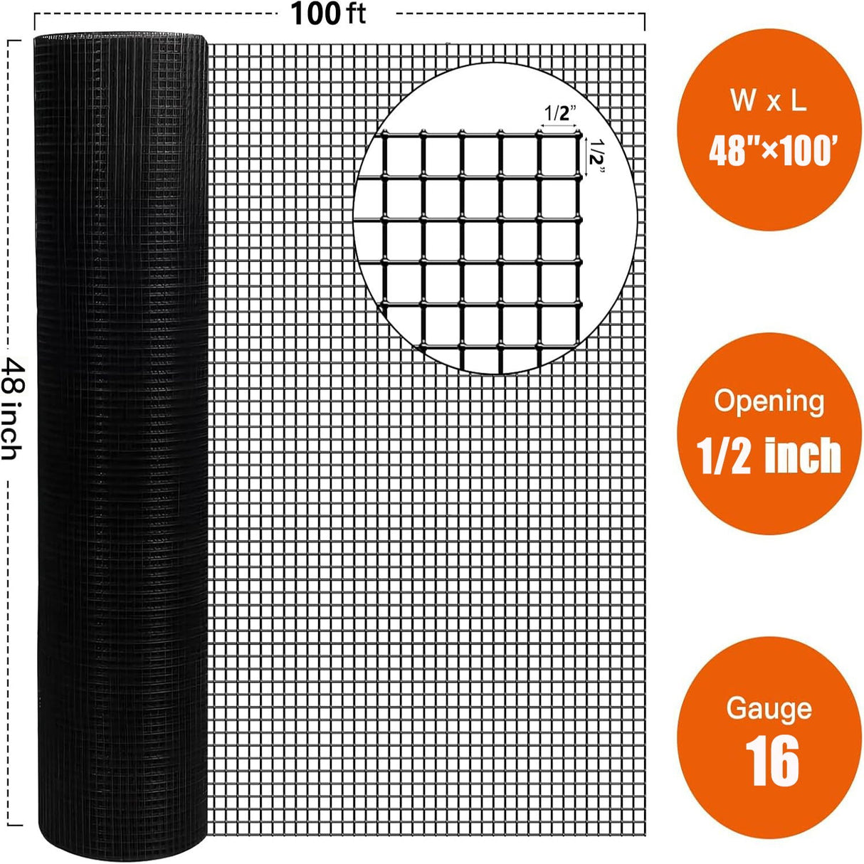 Vinyl Coated Hardware Cloth, Welded Wire Fence for Poultry & Home Improvement - Black