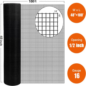 Vinyl Coated Hardware Cloth, Welded Wire Fence for Poultry & Home Improvement - Black