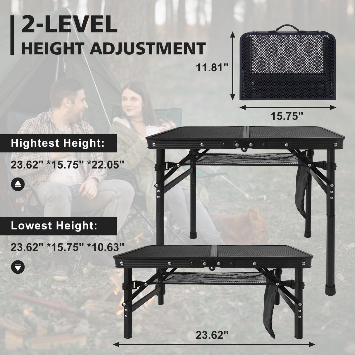 2FT Camping Table with Mesh Desktop, Lightweight & Portable