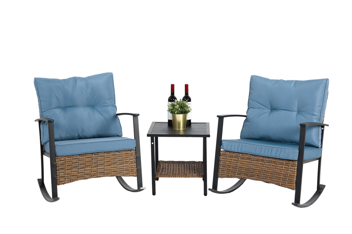 Candace 3 Piece Wicker Outdoor Rocking Chairs Bistro Set