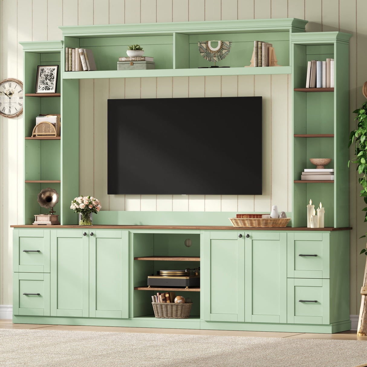 4-in-1 Entertainment Center Wall Unit with Bookshelf for TVs Up to 70"