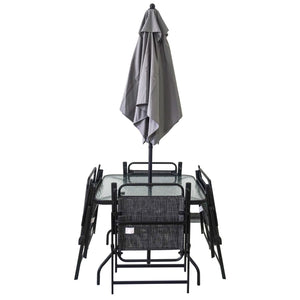 Outdoor Patio Dining Set For 4 People, Metal Patio Furniture Table And Chair Set With Umbrella - Black