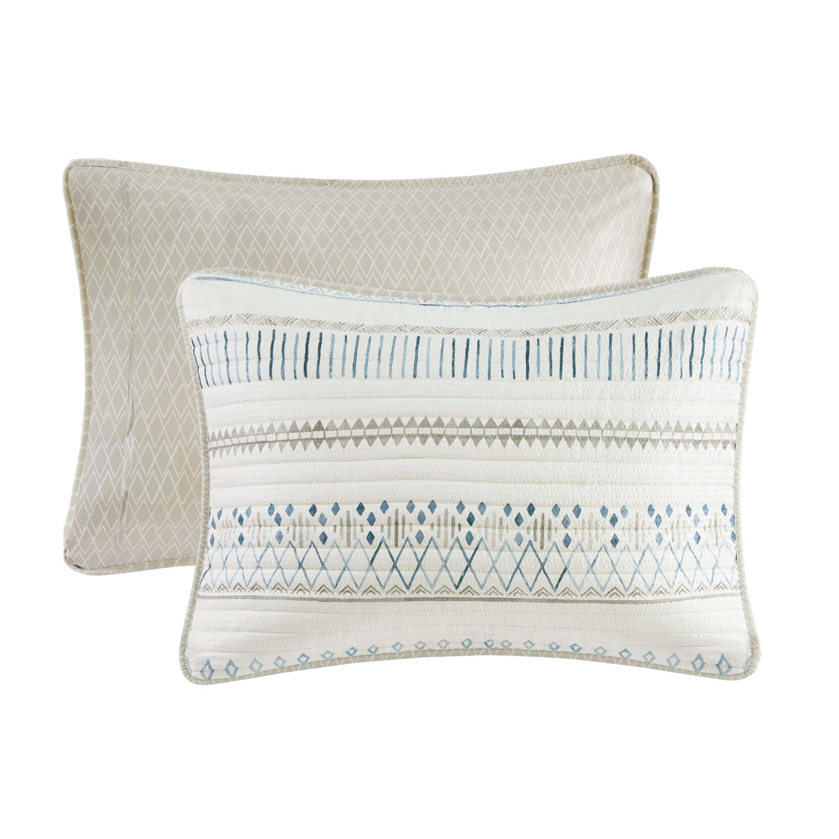 3 Piece Seersucker Quilt Set Taupe/Blue King/Cal King