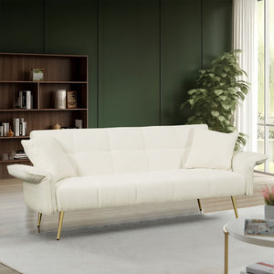 Convertible Double Futon Sofa Bed With Folding Armrests For Living Rooms