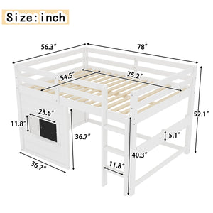 Full Size Loft Bed With Sliding Chalkboard & Bookshelf