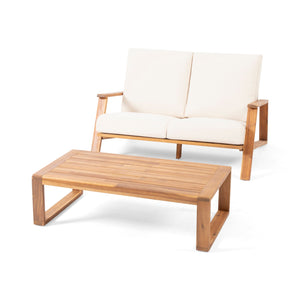 Paloma Loveseat and Coffee Table with Weather-Resistant Cushions - Acacia Wood