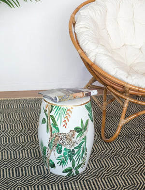 13x13x18" Ceramic Garden Stool Jungle-Themed Accent Side Table