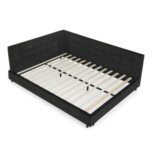 Mid-Century Storage Upholstered Tufted Bed Frame with Backrest and Armrests