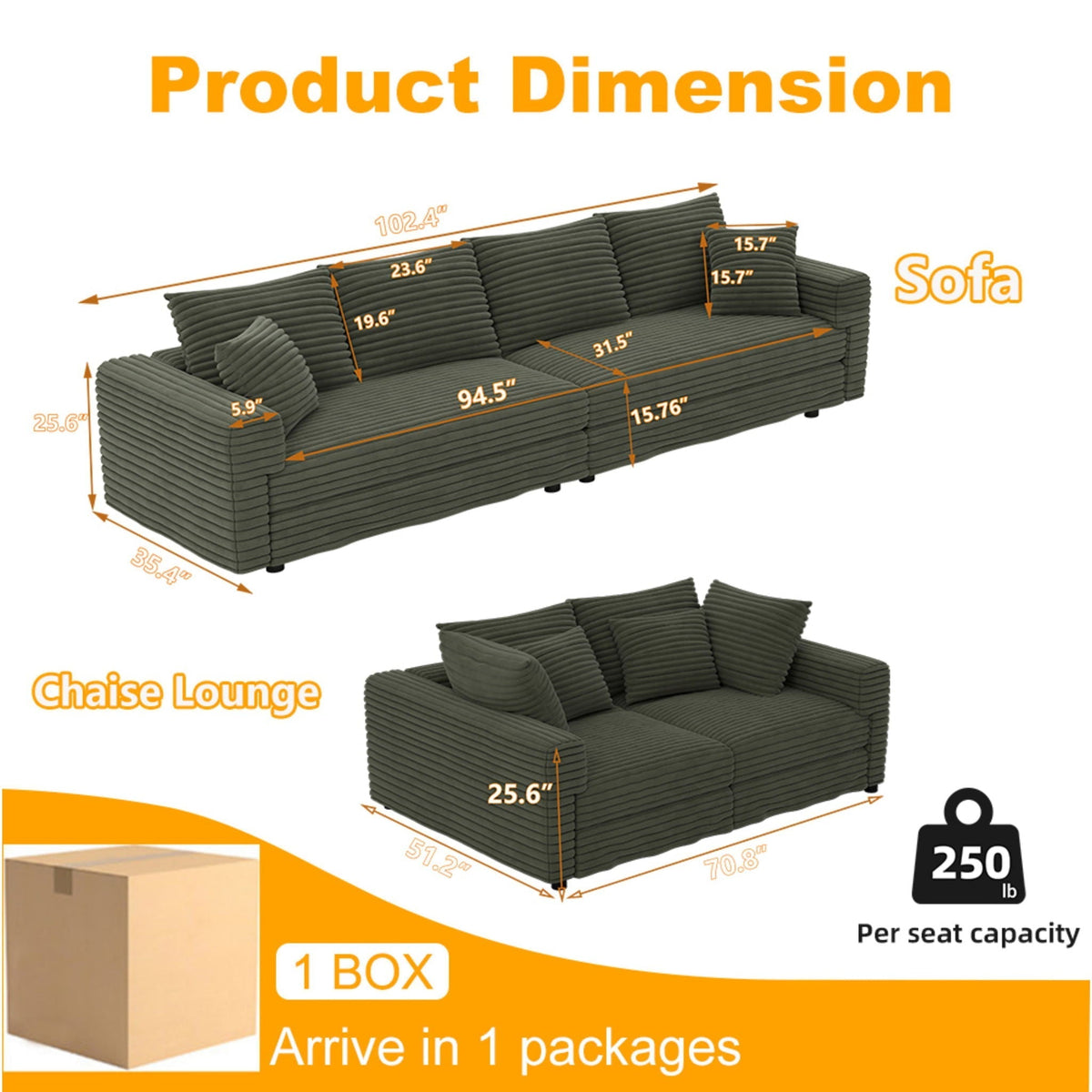 4 Seat Sofa, Modern Comfy Upholstered Sofa Cloud Couch, Deep Seat Couches With Soft Pillows