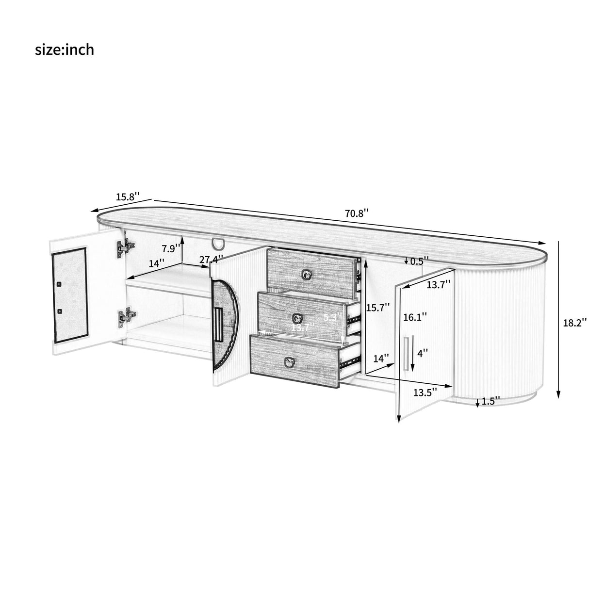 Modern Minimalist TV Stand for TVs Up to 80" With 3 Drawers and 1 Shelf