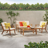 Avacyn Outdoor Acacia Wood 4-Seater Chat Set with Cushions