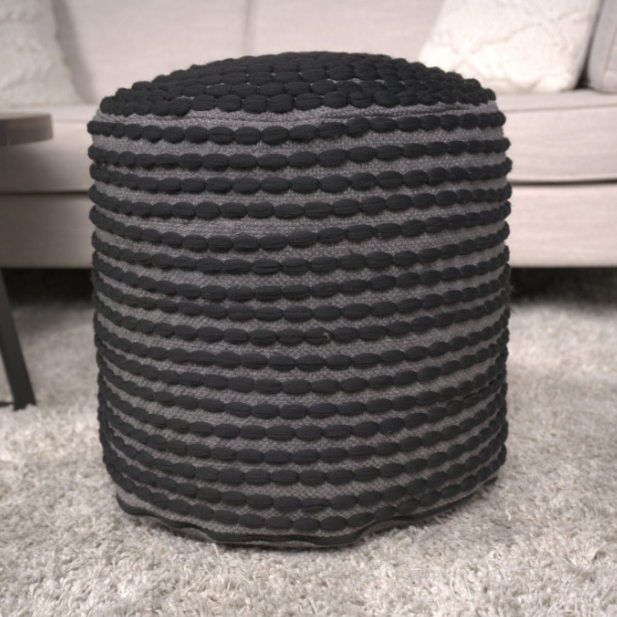 River Handcrafted Cylindrical Pouf in Water Resistant Fabric