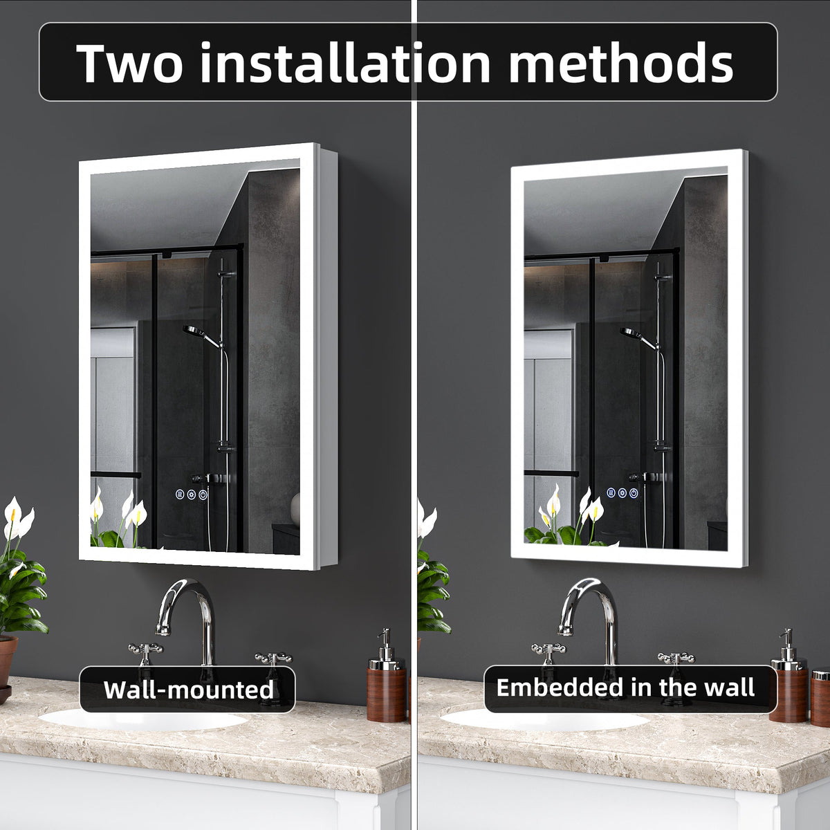 LED Lighted Medicine Cabinet with Mirror, 20"x30"