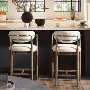 Artemis 26' Mixed Material Upholstered Counter Stool, Warm White Chenille