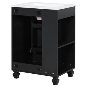 Classic Retro Bathroom Vanity With Sink, Door Shelf, Side Open Storage Frame