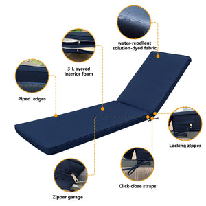 Outdoor Chaise Lounge Chair Cushion - Navy Blue Polyester