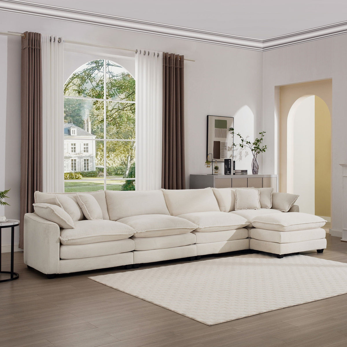Modern Modular Cushion Sofa Set with Ottoman - Fabric, Multiple Colors