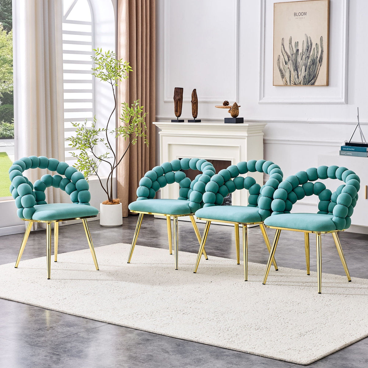 Puffy Bubble Ball Chain Chairs for Dining Room - Light Blue or Yellow