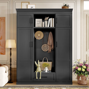 Hall Tree With Bench And 3 Hooks, Modern Entryway Storage Organizer Cabinet
