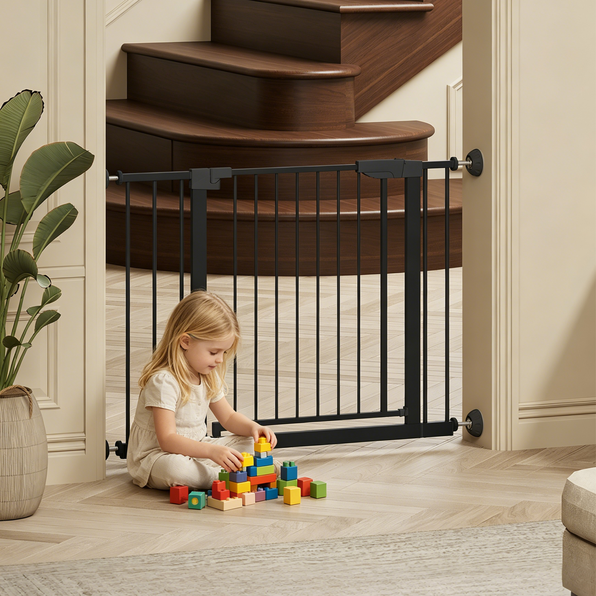 Wide Baby Gate with Wall Protector for Stairs and Doorways