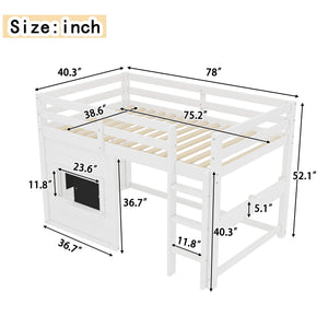 Twin Size Loft Bed With Sliding Chalkboard & Bookshelf