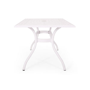 Celestine - Outdoor Cast Aluminum Dining Table With Floral Lattice Design And Umbrella Holder
