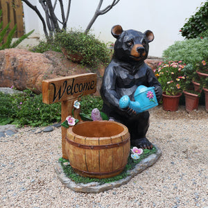 Outdoor Garden Sculpture Bear Flower Pot Planter