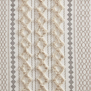 Cotton Printed Curtain Panel with Chenille Stripe and Lining Ivory 50x84